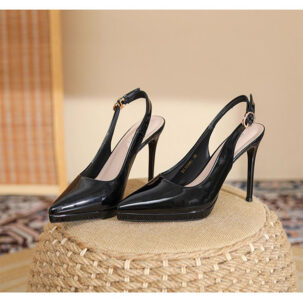 Leather pointed fine ultra-high heels