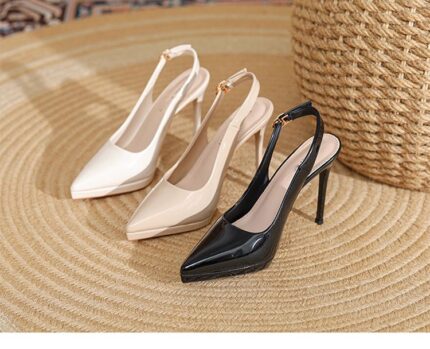 Leather pointed fine heeled high heels